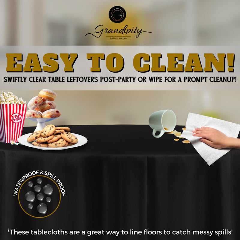 Grandipity Black Plastic Table Cloth Disposable (6 Pk) 84in Round Tablecloth Premium Party Table Cloths Disposable - Perfect Table Cloth Round Cover for Any Table Up to 6 Feet - Image 3